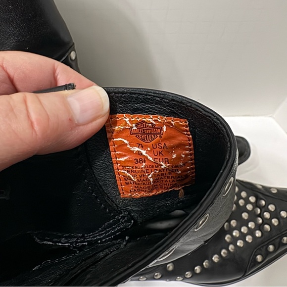 Studded Harley Davidson Black Leather Boots - Picture 3 of 10